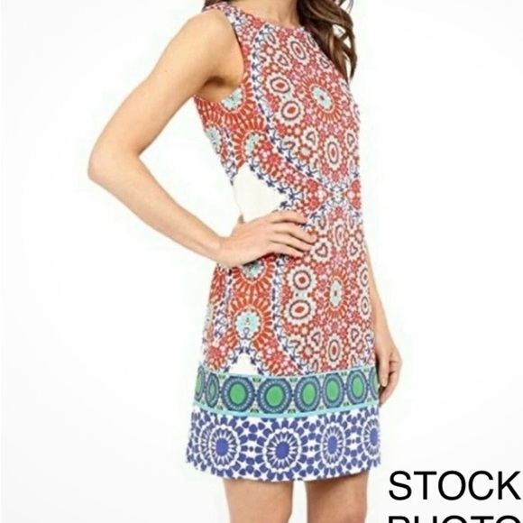 London Times Multi Colored Sheath Mini Dress Halter Neckline, Size 4 - Picture 2 of 15